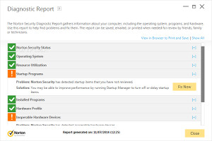 Showing the Diagnostic Report area in Norton Security 2015 Beta
